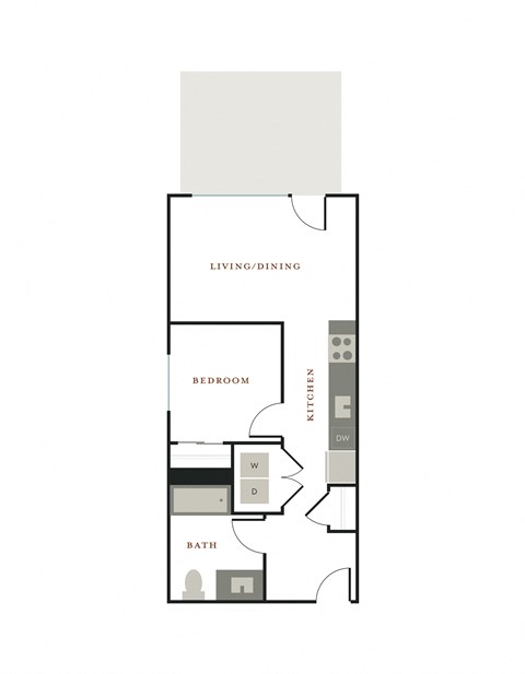 Floor plan for 1 bed, 1 bath, 638 sqft